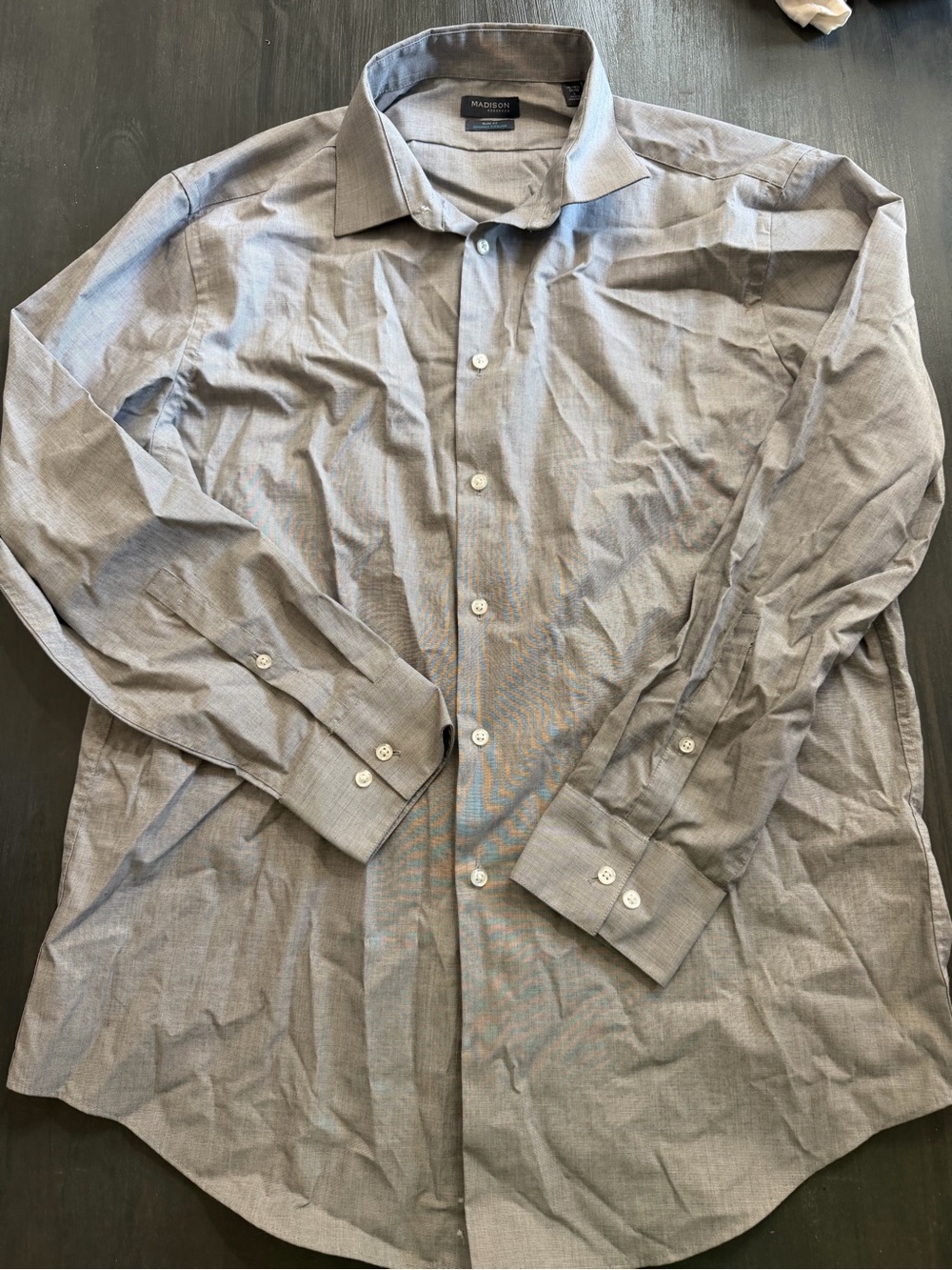 Madison Slim Fit Dress Shirt Mens 16-16½ Gray Long Sleeve Button Up